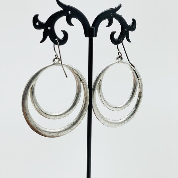 Double Hoop Pierced Earrings Silver Tone Boho Festival Party Hippie Classic - Picture 8 of 8